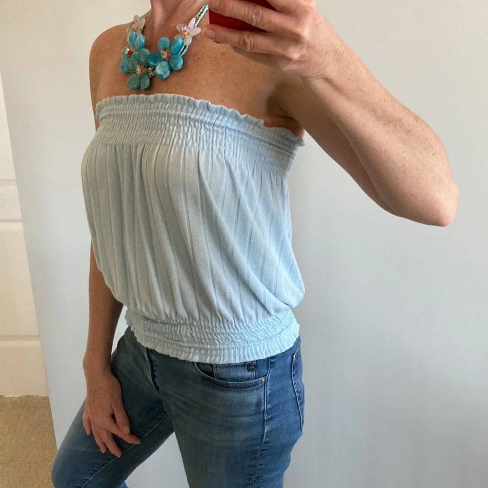 Light Blue Ribbed Tube Top - Picture 4 of 7